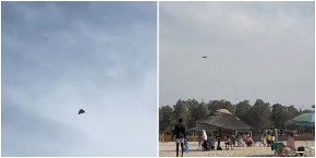NEVEROVATAN PRIZOR SA PLAŽE U DUBAIJU: Ljudi se sunčaju i kupaju, a iznad njih F-16 puca na iranski dron! (VIDEO)