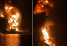 BUKTINJA U PERSIJSKOM ZALIVU Gori tanker - jezivi snimci! PLAMENI STUBOVI SE DIŽU U NEBO 