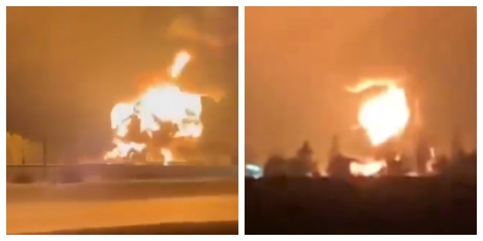 BUKTI POŽAR U SKLADIŠTU NAFTE: Ostatak drona koji je pao napravio pakao 