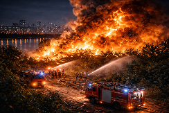 VATRENI PAKAO U BLOKU 45! Plamen progutao Savski nasip, nebo iznad Beograda gori