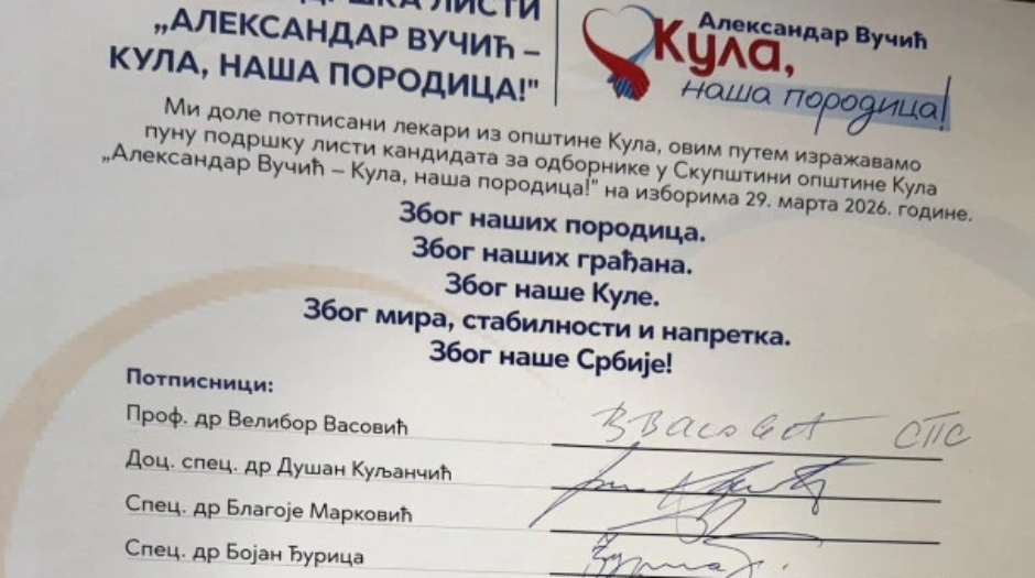 LEKARI STALI UZ LISTU „ALEKSANDAR VUČIĆ – KULA NAŠA PORODICA!“ Čak 75% lekara potpisalo izjavu podrške