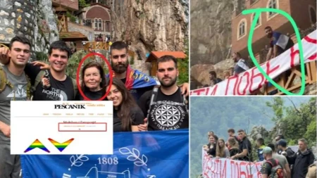 Blokaderi oskrnavili isposnicu Svetog Save! Upali i razvukli transparent, pa se posvađali sa monasima! 