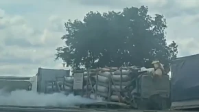 Prvi snimci stravičnog sudara kod Stare Pazove: Poginio kamiondžija, gas šikljao iz kamiona (VIDEO)