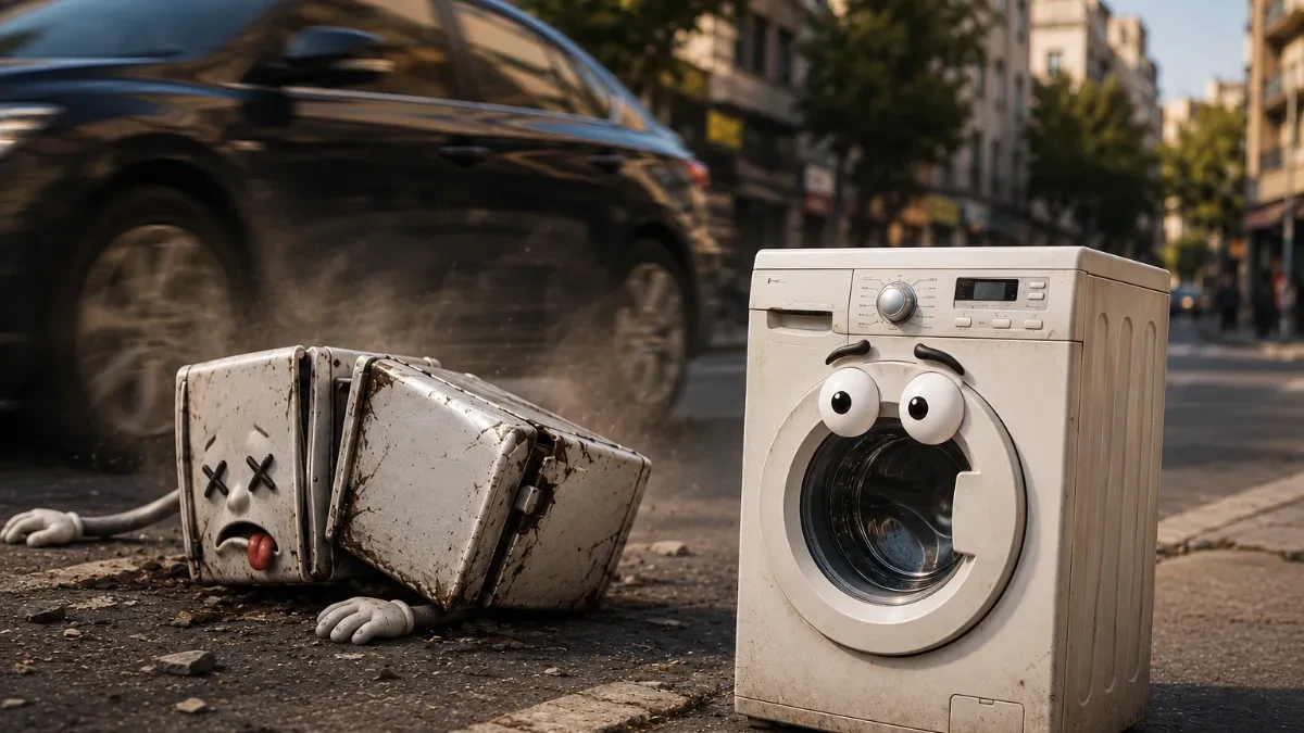 Vic dana: Idu frižider i veš mašina ulicom, kad prođe auto i pregazi ih...