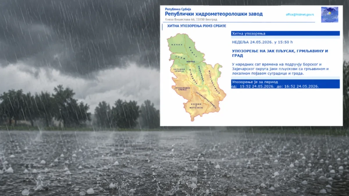 Jak pljusak, grmljavina i grad za sat vremena stižu u ovaj deo Srbije! Hitno se oglasio RHMZ
