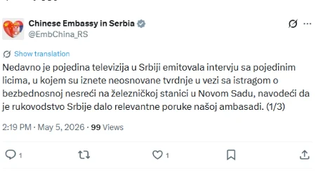 Ambasada Kine reagovala zbog laži u "Utisku nedelje": Pozivamo da prestanu sa širenjem netačnih informacija