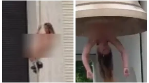 Gola žena visi naopačke i udara telom o zvono: Neočekivan spektakl (VIDEO)