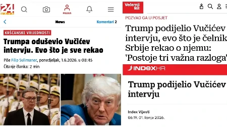 Tramp i Vučić vest broj jedan u Hrvatskoj! Evo kako pišu: "Trampa oduševio Vučićev intervju"
