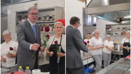 Vučić doneo cveće ženama u Predsedništvu: Samo da im kažem kako mi mnogo znače i koliko ih volim