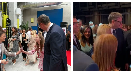 Svi prilaze Vučiću, žele da se fotografišu: Predsednik Srbije na svečanosti u Ambasadi SAD (VIDEO)