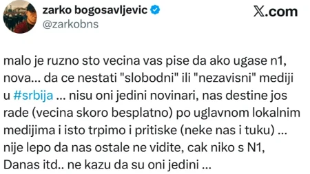 "Dosta više o njima!" Blokaderski novinar Žarko Bogosavljević udario na Novu i N1