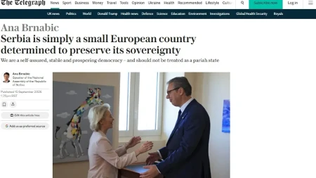 Brnabić za The Telegraph: Srbija je evropska zemlja rešena da sačuva svoj suverenitet